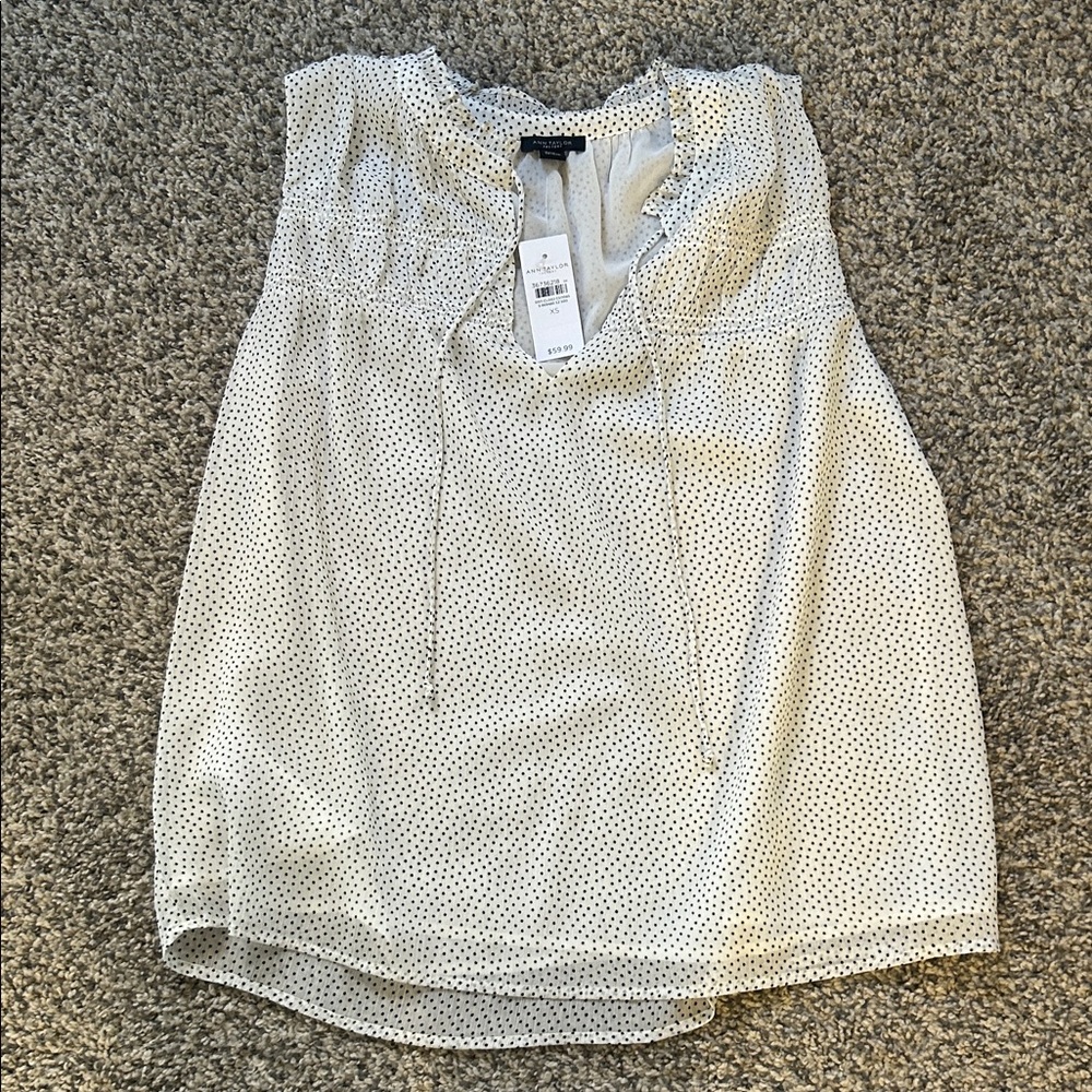 Ann Taylor Ivory and Black Dotted Sleeveless Top